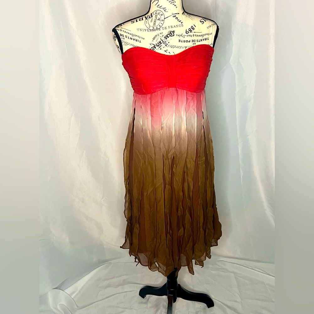 Unique strapless dress with fringe detail.
